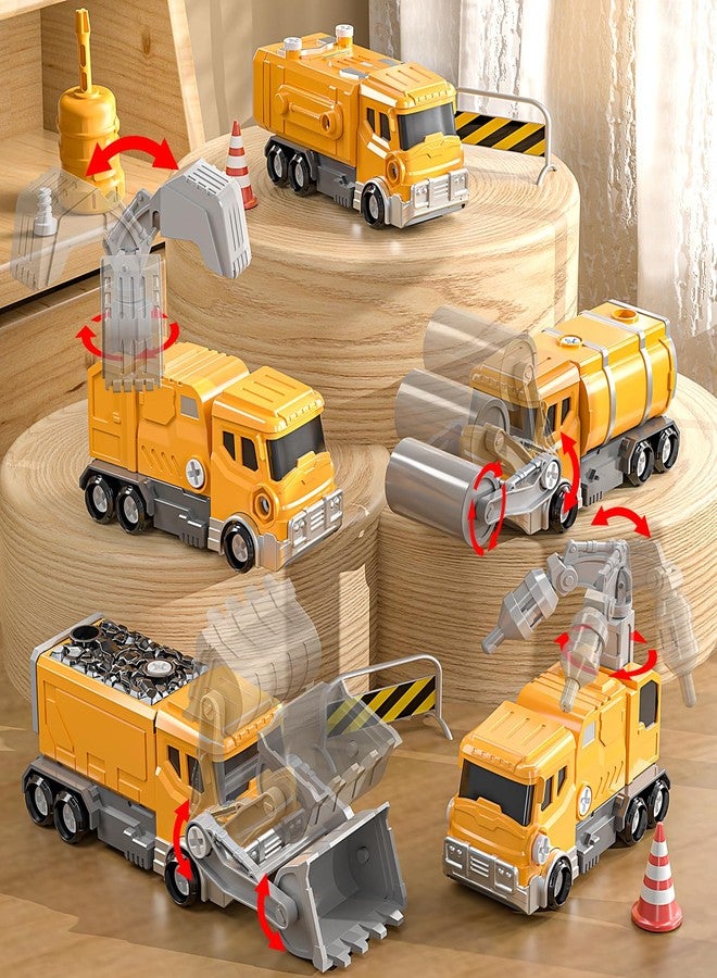 WATUDOU Toys for Ages 5-7, 5-in-1 Take Apart Construction Vehicle Trucks Transform to Robot, 5 6 7 8 Year Old Boy Christmas Birthday Gift Ideas, Robot Toys for Kids 4-8 - Image 3
